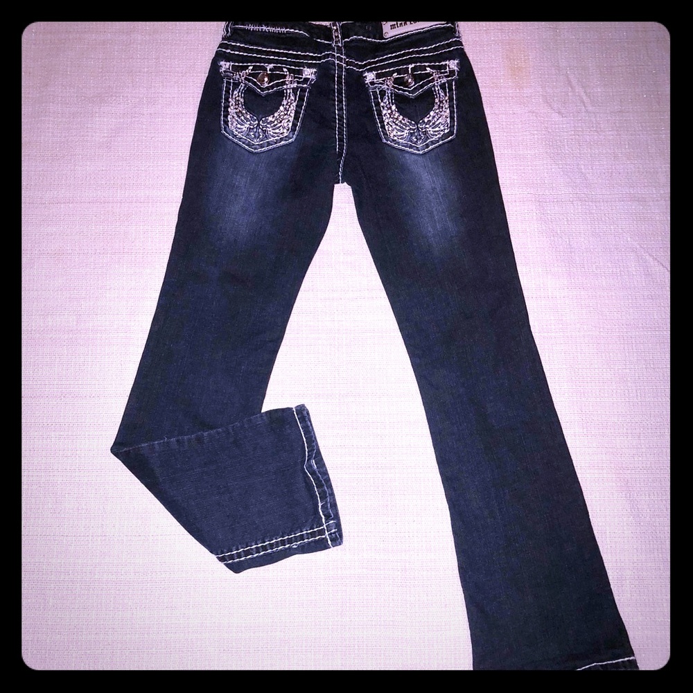 Miss Chic Jeans 7 straight flap-pocket bling